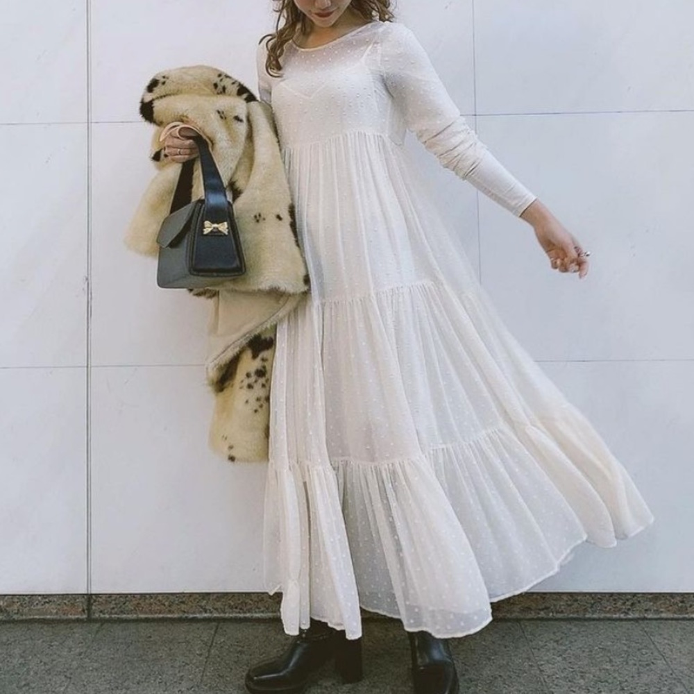 Zara White Swiss Dot Maxi Dress - Picture 5 of 15